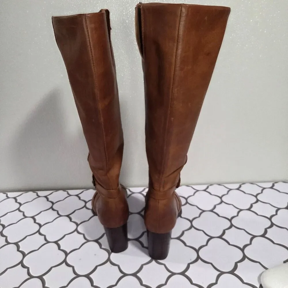 Born Ellendale Knee High Leather Boots Brown Low Heel sz 8.5
